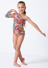 One sleeved asymmetric leotard ACT Front [Patterned]