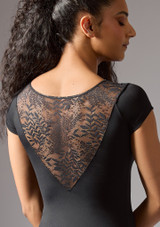 Cap sleeved lace leotard Black Front 5 [Black]