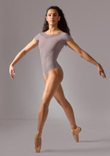 Cap sleeved lace leotard Rose Pink Front 7 [Pink]