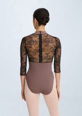 Hope 3/4 Sleeve Leotard Mink Front 4 [Brown]