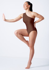 Asymmetric leotard Brown Front [Brown]