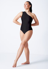 Asymmetric leotard Black Front [Black]