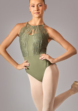 Move Dance Pearla Camisole Lace Leotard Khaki Front 2 [Green]