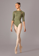 Move Dance Vivi 3/4 Sleeve Lace Leotard Khaki Front 2 [Green]