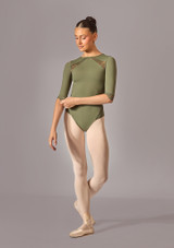 Move Dance Vivi 3/4 Sleeve Lace Leotard Khaki Front [Green]