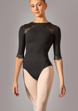 Move Dance Vivi 3/4 Sleeve Lace Leotard Black Front [Black]