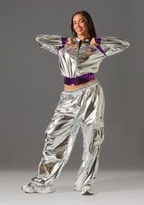 Metallic Hip Hop Bomber Jacket with contrast purple Silver Front [Silver]