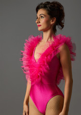 V Dip Ruffle Leotard Pink Front 2 [Pink]