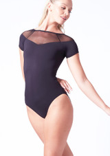 Move Dance Myra Sweetheart Mesh Leotard Black Front [Black]