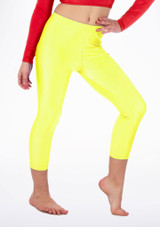 Alegra Girls Shiny Crop Leggings Yellow front #2. [Yellow]