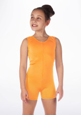 Alegra Girls Shiny Hotpant Unitard Orange front. [Orange]