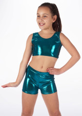 Alegra Girls Metallic Betty Dance Crop Top Blue Main [Blue]