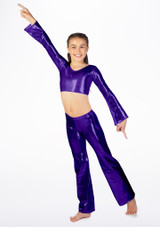 Alegra Girls Metallic Hanae Dance Top Purple Front [Purple]