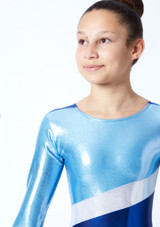 Tappers & Pointers GYM10 Long Sleeved Gymnastics Leotard Blue Close up front [Blue]