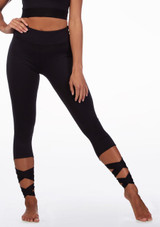 Move Dance Ankle Tie Dance Leggings Black Front [Black]