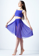 Move Dance Eris Asymmetric Lyrical Half Skirt Tan front. [Tan]