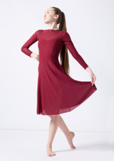 Move Dance Teen Dia Long Sleeve Lyrical Dress Red Front [Red]