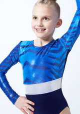 Alegra Girls Bengal Long Sleeve Gymnastics Leotard Blue Front 2 [Blue]