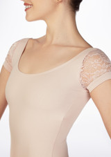 Basilica Lace Sleeve Leotard Pink Side [Pink]