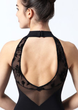 Intermezzo Open Back Flock Mesh Leotard Black Back 2 [Black]