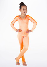 Alegra Girls Shiny Blaine Catsuit Orange front. [Orange]