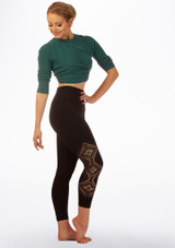 Capezio Seamless Deco Dance Leggings Black Front 2 [Black]