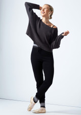 Move Dance Charm Ribbed Knit Cropped Dance Sweatshirt Grey Front 2 [Grey]