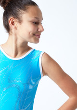 Tappers & Pointers Twister Sleeveless Gymnastics Leotard Blue Close up front [Blue]