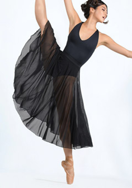 Ballet Rosa Faith Pull On Long Mesh Skirt Black Front [Black]