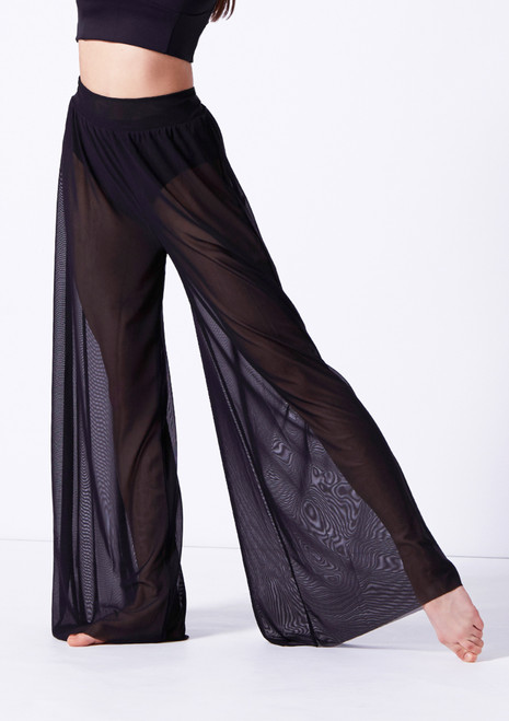 Wide Leg Transparent Mesh Pants With High Slit Side for Fall