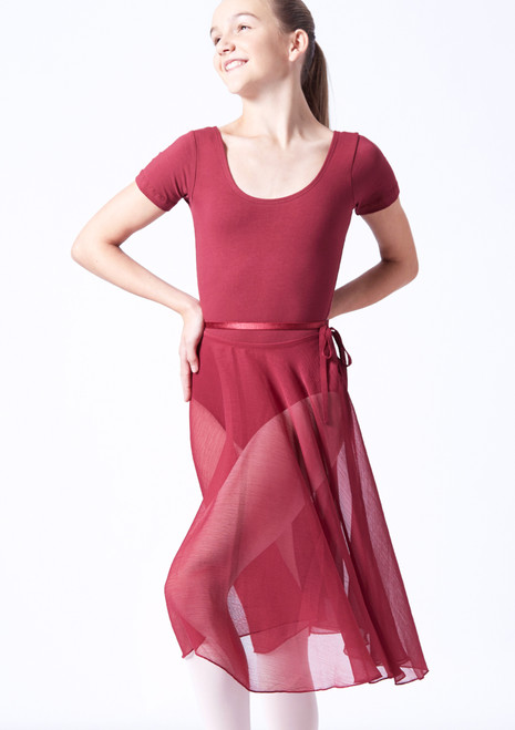 Mid-Calf Length Chiffon Skirt Burgundy Front [Red]