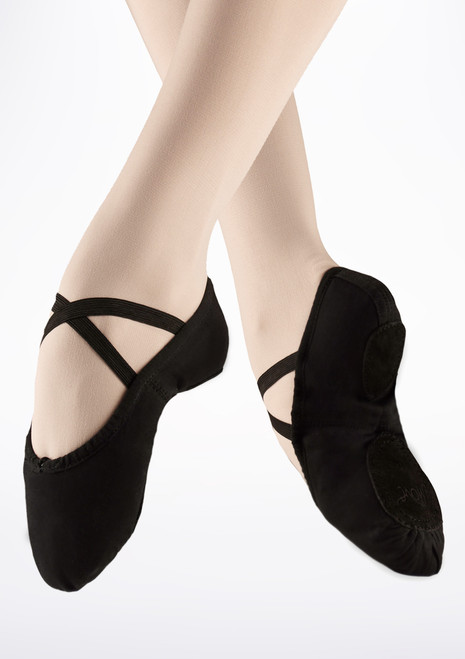 black canvas split sole ballet shoes