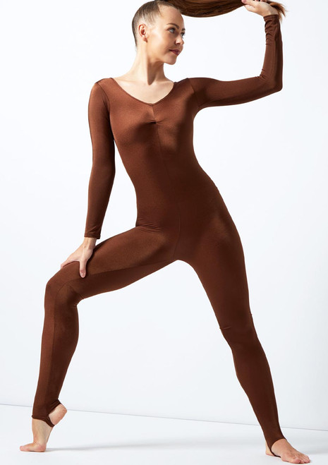 Alegra Shiny Blaine Unitard Brown Front [Brown]