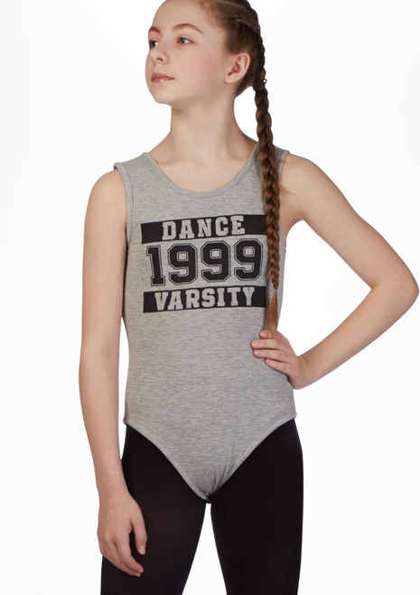 Move Dance Varsity Leotard Gray Grey front. [Grey]