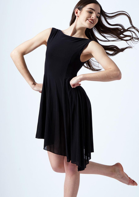 Move Dance Pandora Asymmetric Lyrical Dress Black front. [Black]