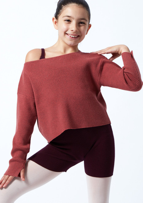 Move Dance Teen Blush Ribbed Knit Cropped Dance Sweatshirt Raspberry Front [Pink]