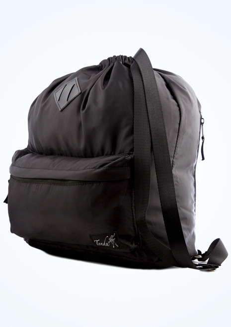 Tendu Luxury Satin-Look Drawstring Bag Black Front [Black]
