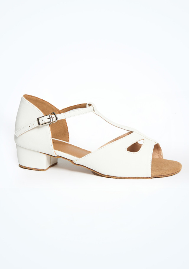 Microfibre PU T-bar cut-out ballroom and latin shoe White Side [White]