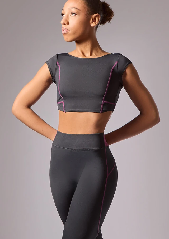 Move Dance Anaya Cap Sleeve Dance Top Black Front [Black]
