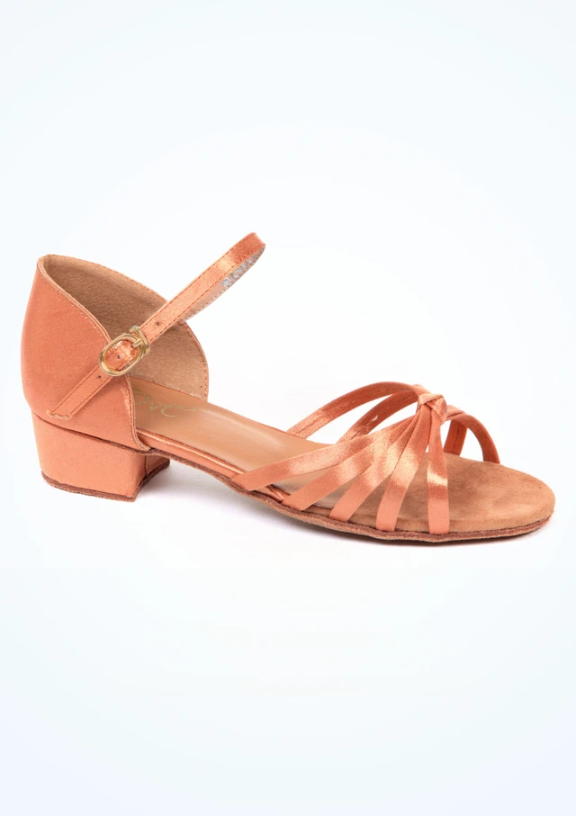 Move Dance Eliza Girls Ballroom and Latin Shoe 1" - Tan Dark Tan Main [Brown]