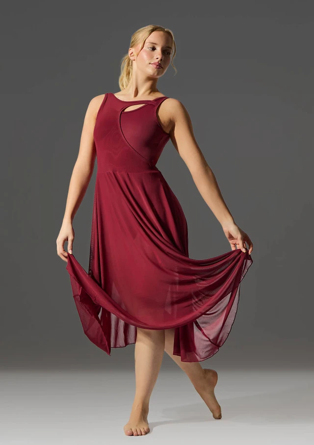 Move Dance Thalassa Cut Out Lyrical Dress Burgundy Front [Red]
