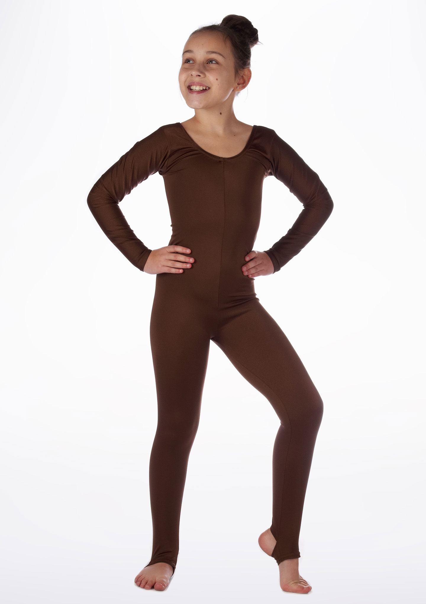 Alegra Girls Shiny Blaine Unitard Brown Main [Brown]