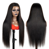 PROTEA Super Soft Human Hair Wigs, Yaki #1B Natural Black 4*4 Closure Wig, 180% Density, Full & Even Shap Wig