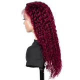 PROTEA Real Human Hair Wigs, #99J Color Water Wave Full Frontal Lace 13*4 Wig, 200% Densiy, 22 Inch For Women