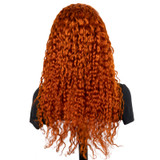 PROTEA Real Human Hair Wigs, #350 Bright Red Copper Water Wave Full Frontal Lace 13*4 Wig, 200% Densiy, 22 Inch