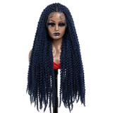 PROTEA Black Mix Blue Twist Braided Frontal Lace Wigs With Baby Hair Synthetic Embroidery 28 Inch