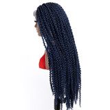 PROTEA Black Mix Blue Twist Braided Frontal Lace Wigs With Baby Hair Synthetic Embroidery 28 Inch