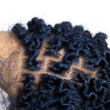 PROTEA Black Mix Blue Twist Braided Frontal Lace Wigs With Baby Hair Synthetic Embroidery 28 Inch