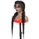 PROTEA Hand Braided Twins, Natural Black Butterfly Double Braid Middle Part Synthetic 13*6 Lace Front Braided Wig 36 Inch