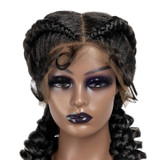 PROTEA Hand Braided Twins, Natural Black Butterfly Double Braid Middle Part Synthetic 13*6 Lace Front Braided Wig 36 Inch